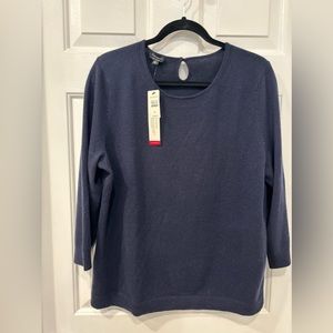 100% Cashmere Navy 3/4 length sleeve pullover, NWT